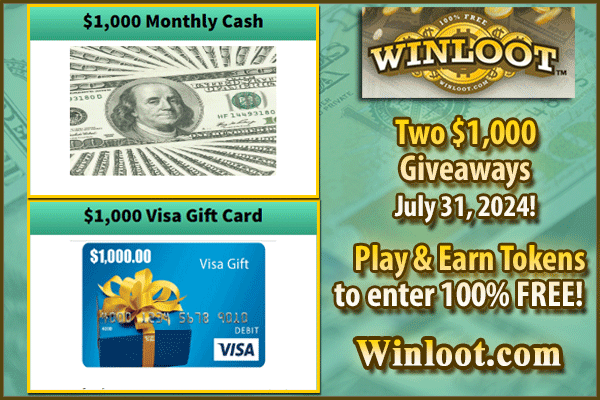 Winloot's tweet photo. 🏆 Use your tokens to enter to #win!
💸 $1,000 Monthly Cash
💝 $1,000 Visa Gift Card
⏳Ends July 31st!
✔️Join & Play 100% FREE: https://t.co/vbtrQuZliA
#Wwin up to $10,000,000 with Winloot! https://t.co/05L39PgwJ0