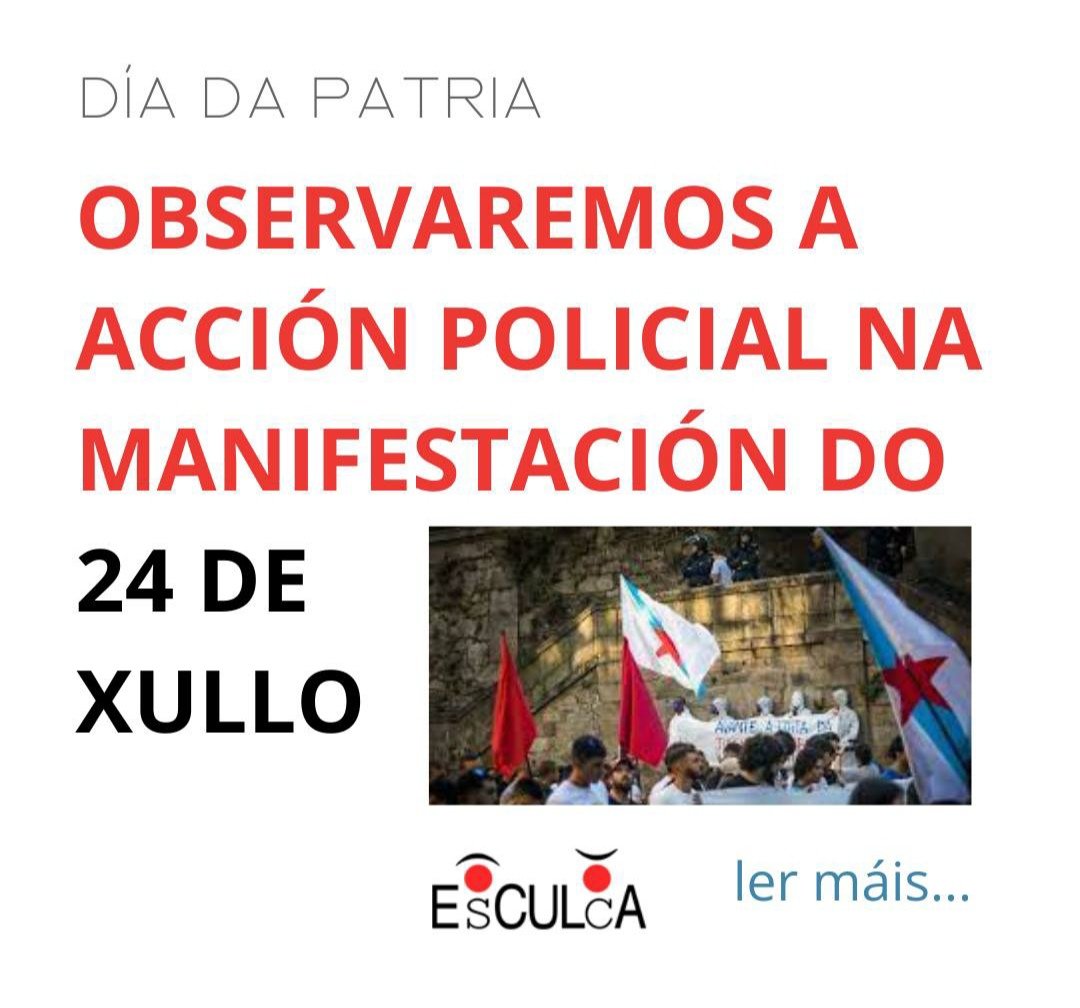 24 de xullo: observaremos a acción policial na manifestación en Compostela

Levaremos un chaleque vermello

⚠️ S̳e̳ ̳e̳s̳ ̳o̳b̳x̳e̳c̳t̳o̳ ̳d̳e̳ ̳i̳d̳e̳n̳t̳i̳f̳i̳c̳a̳c̳i̳ó̳n̳,̳ ̳a̳g̳r̳e̳s̳i̳ó̳n̳,̳ ̳d̳e̳t̳e̳n̳c̳i̳ó̳n̳ ̳o̳u̳ ̳r̳e̳x̳i̳s̳t̳r̳o̳,̳ ̳C̳O̳N̳T̳A̳C̳T̳A̳ ̳C̳O̳N̳ ̳N̳Ó̳S̳