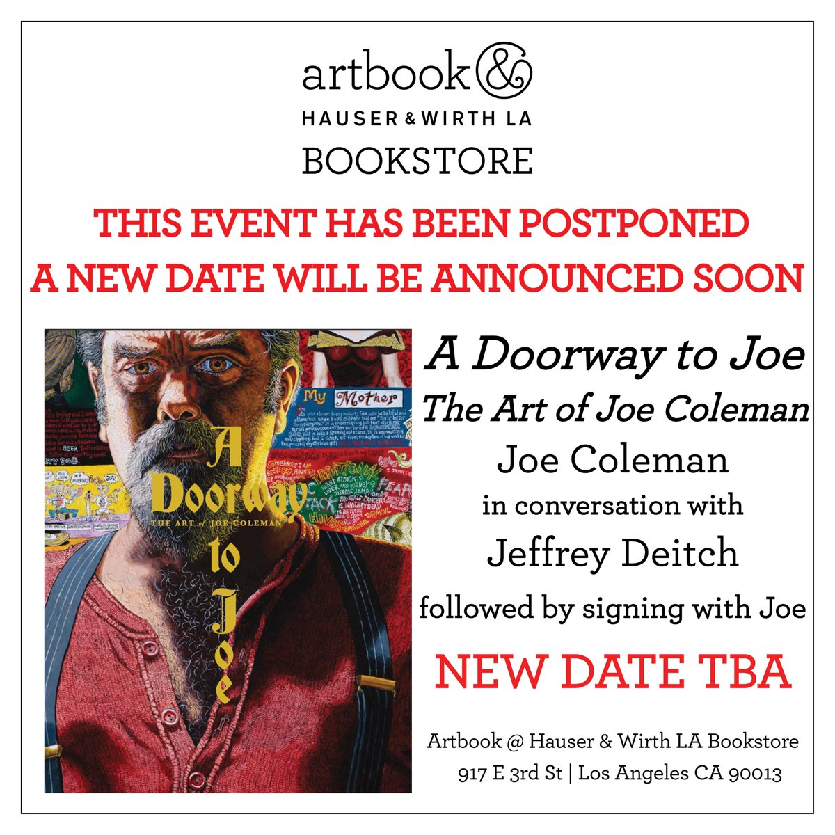 Joe Coleman has been postponed with new date TBA!