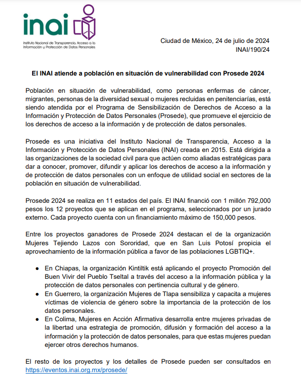 INAImexico's tweet photo. 📃 #ElINAIteInforma 

El INAI atiende a población en situación de vulnerabilidad con #PROSEDE 2024.

🔗https://t.co/rv9Lsop2wq https://t.co/XL3WXULnKJ