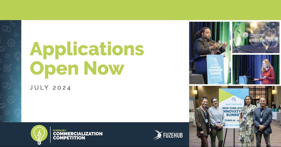 Applications are open! Compete in @FuzeHub 's 8th annual Commercialization Competition on Oct 28-29, 2024, in Syracuse, NY. Showcase your tech/product and win up to $500K! Apply by Aug 7th, 2024. Propel your innovation to new heights! 

🔗 Apply: bit.ly/3xTVnBA #FuzeHub