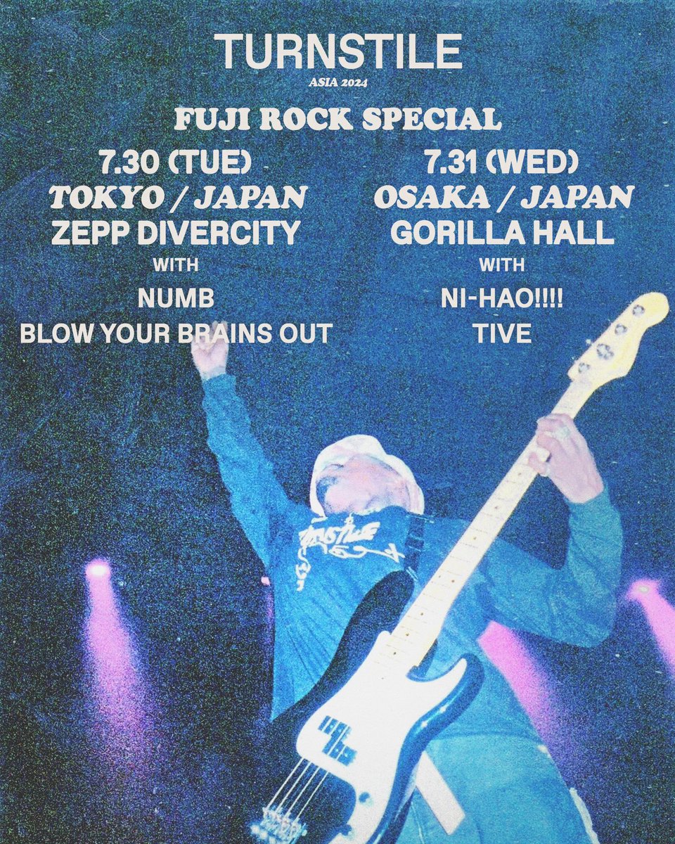 7/30（火）TURNSTILE at ZEPP DIVERCITYのオープニングアクトとしてBlow Your Brains Outで出演します。NUMBも一緒なのがめちゃくちゃ熱い！
場所がZeppなのも色々すごいですが、やっぱり最初の7インチから最新作までずっと好きなTurnstileとまだハードコアショウで共演できるのが何よりも嬉しい