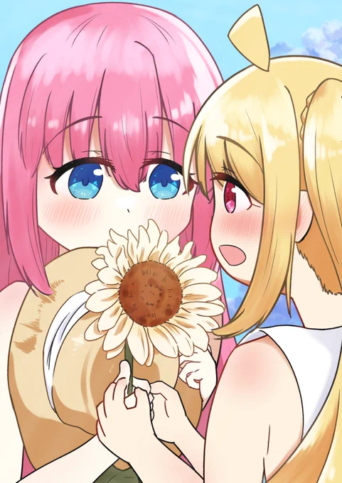 これ私の渾身の夏ぼ虹なんですけど、ぼ虹は"白い"向日葵がめちゃんこ似合うんですよ厳密に言うとイタリアンホワイトって品種なんですが、花言葉が『あなたを想い続けます』なんです#ぼ虹 