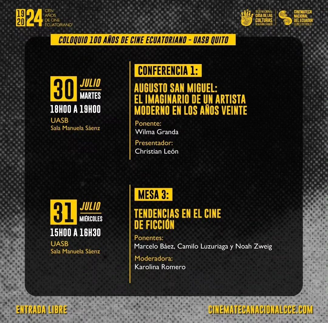 CinefolioLAT's tweet photo. Muy pronto comenzará el Coloquio <1924-2024. Cien años de cine ecuatoriano> organizado por la @cinemateca_ec y la @uasbecuador. 🎥📖🇪🇨
30 y 31 de julio en la Sala Manuel Sáenz. ✨ Entrada libre. 

Actividad abierta al público; se requiere registro previo: 
https://t.co/a3MeYj5tAA https://t.co/sE6pJAQ5cH