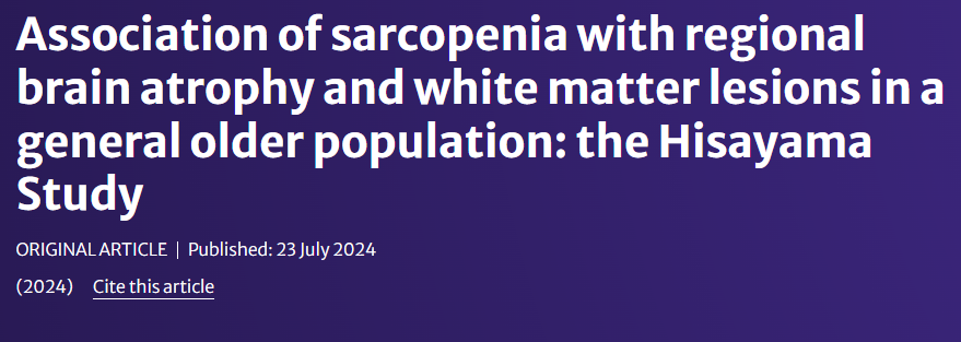agingdoc1's tweet photo. Association of sarcopenia with regional brain atrophy and white matter lesions in a general older population: the Hisayama Study
๐"...may suggest a shared underlying mechanism for the progression of sarcopenia and cognitive decline."
https://t.co/cipMLhYXsC @GeroScienceAGE https://t.co/yeRFaLKFON