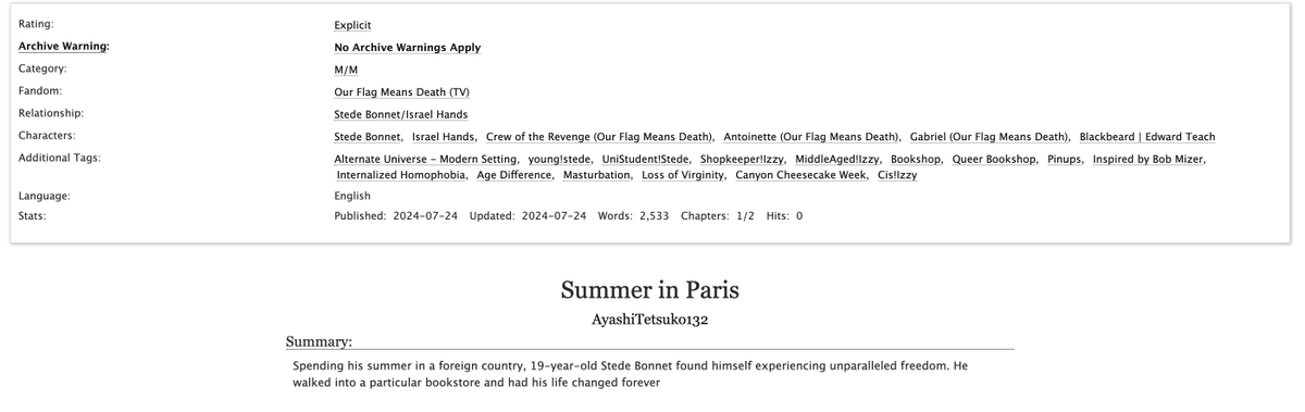 AyashiTetsuko's tweet photo. 🚨 NEW FIC ALERT! 🚨

The first part of my #CanyonCheesecakeWeek @CanyonCheesecak contribution is out!

3 things happened in this fic:

1. Uni student Stede spends summer in Paris
2. He finds a pinup collection
3. He loses his virginity to a hot middle-aged bookshop owner https://t.co/iff2i5I8TO