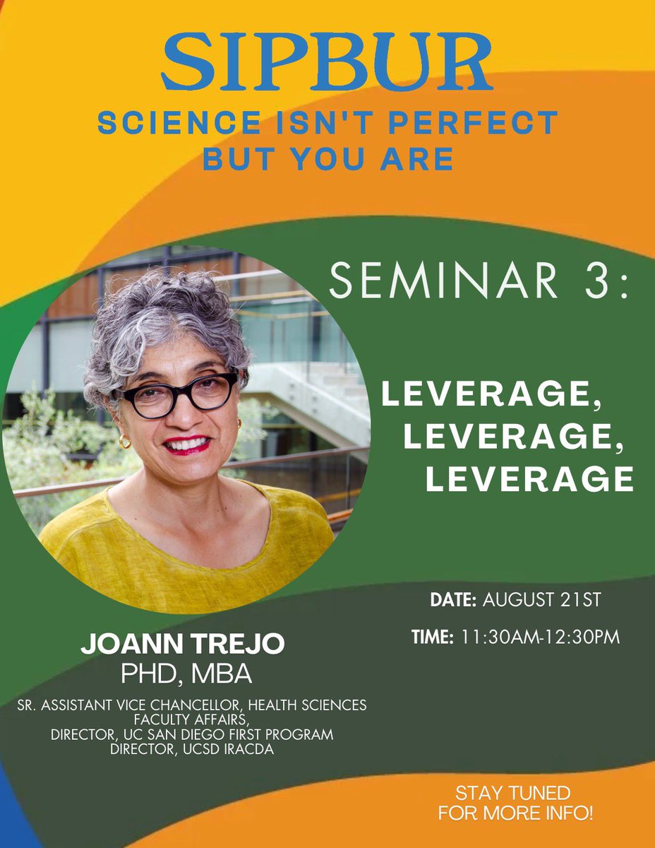 SIPBURUCSD's tweet image. SAVE THE DATE! So excited to share that, @joann_trejo, is our next speaker! 🎉🙌🏽 You don’t want to miss out on this one!! 

More information coming soon! 
@UCSDBMS @ucsdbiosciences @SD_IRACDA @UCSDMedSchool @UCSDPharm @UCSDPharmacy