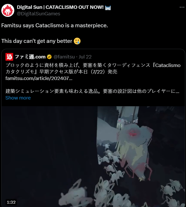 This is what Cataclismo's first 48 hours since the Early Access release look like: 

👍 425 reviews (94% positive) on Steam.
🤯 Top 8 bestseller on Steam Global.
😍 Famitsu says it's "a masterpiece".

Please don't wake us up.