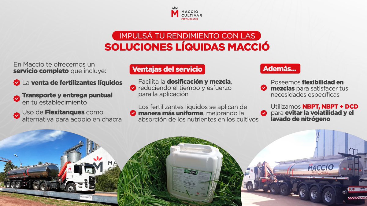 Impulsá tu rendimiento con las soluciones líquidas de Maccio. Te ofrecemos un servicio completo. ¡Visita nuestra nueva página web dedicada a fertilizantes líquidos y descubre todas nuestras opciones! 🌱🌐 …tilizantesliquidos.macciocultivar.com