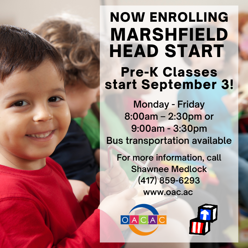 OzarksOACAC's tweet image. Our Marshfield Head Start Center is now enrolling for Pre-K classes which start September 3. Give us a call at (417) 859-6293 for more information. #GetAHeadStart