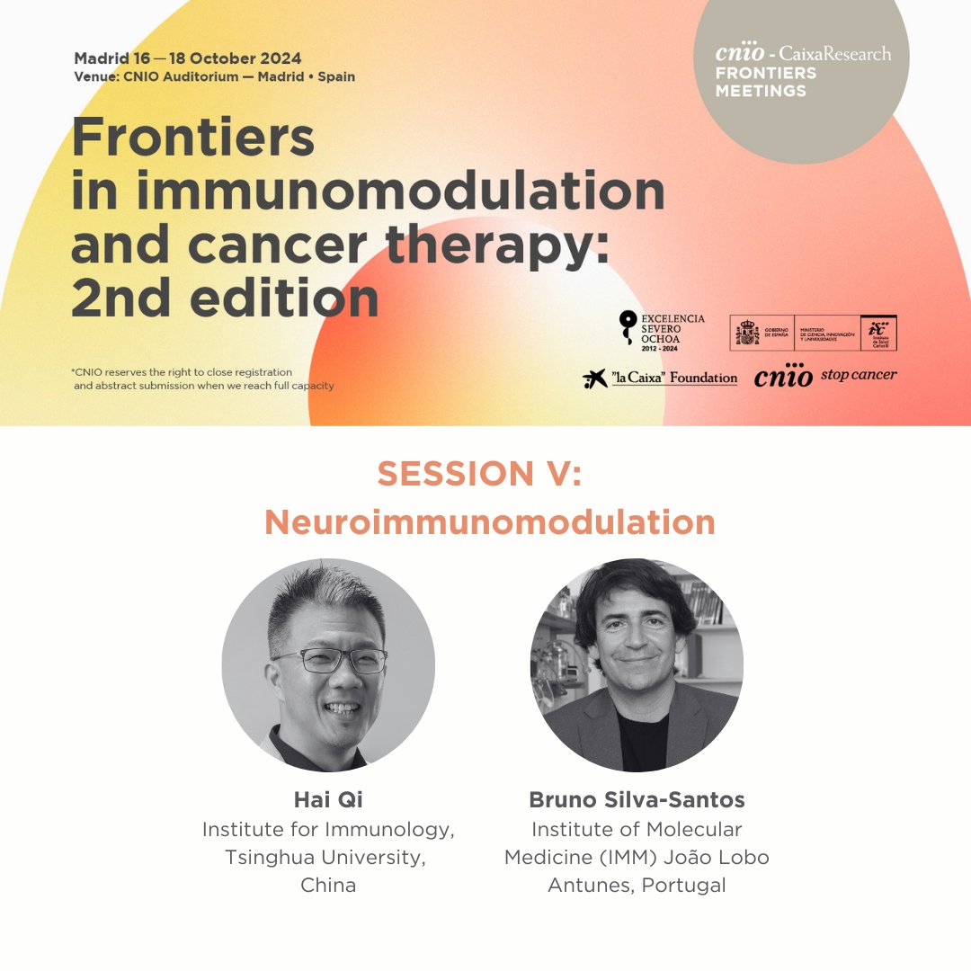 CNIO Stop Cancer (@cniostopcancer) on Twitter photo Fifth session of #CFM_Immunomodulation will explore the communication between the nervous and immune systems, unveiling how psychological and physiological factors influence immune responses.
📅Join us next October!
With the support of <a href="/CaixaResearch/">CaixaResearch</a>.
🔗cnio.es/eventos/fronti… Fifth session of #CFM_Immunomodulation will explore the communication between the nervous and immune systems, unveiling how psychological and physiological factors influence immune responses.
📅Join us next October!
With the support of <a href="/CaixaResearch/">CaixaResearch</a>.
🔗cnio.es/eventos/fronti…