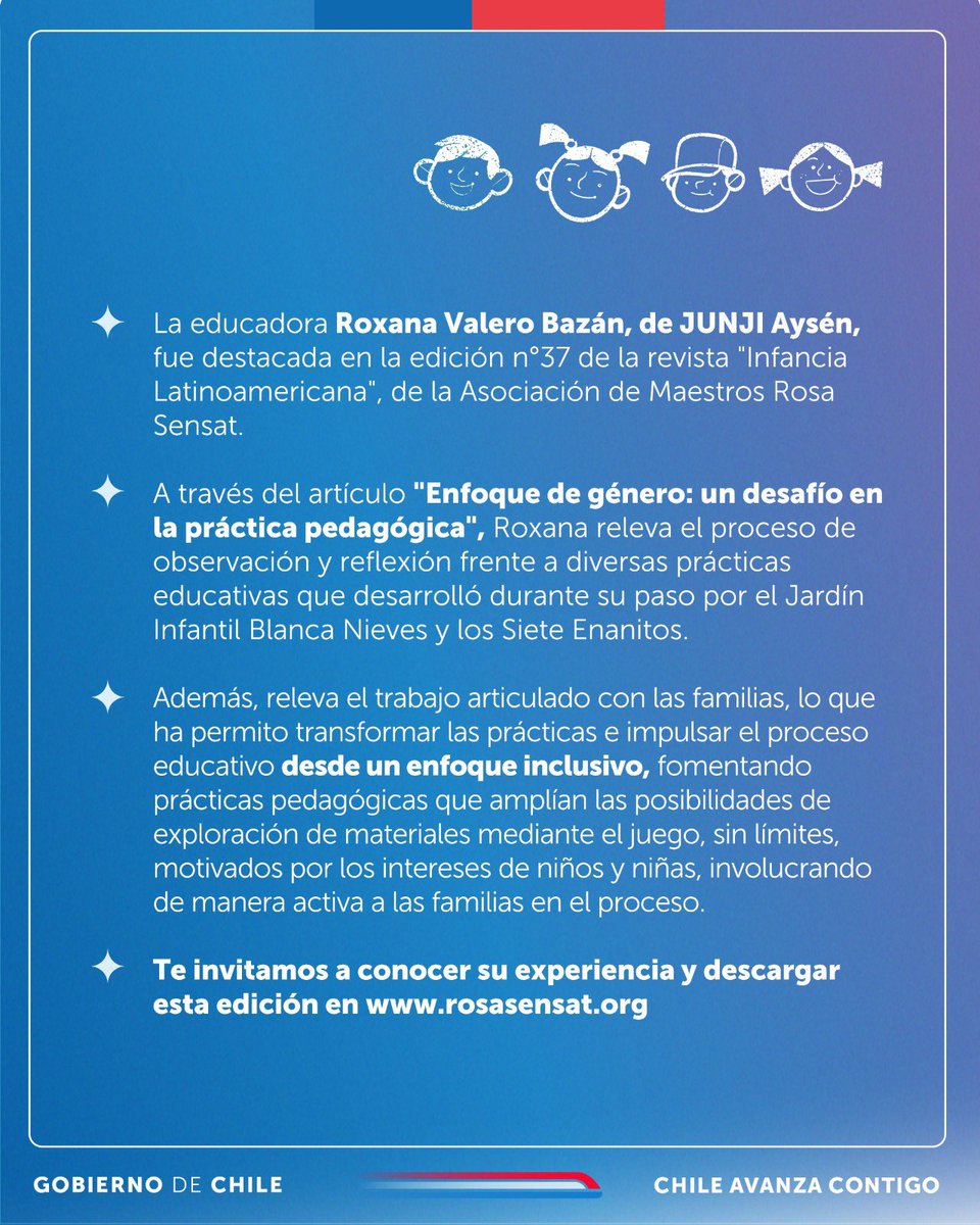 trivino_m's tweet image. ¡Nos llena de orgullo! Roxana es educadora de @JUNJI_Aysen y su artículo ha sido destacado en la revista “Infancia Latinoamericana”. Sin dudas, muestra lo relevante que es la Educación Parvularia y el trabajo que se desarrolla en el aula. Pueden leerlo en rosasensat.org