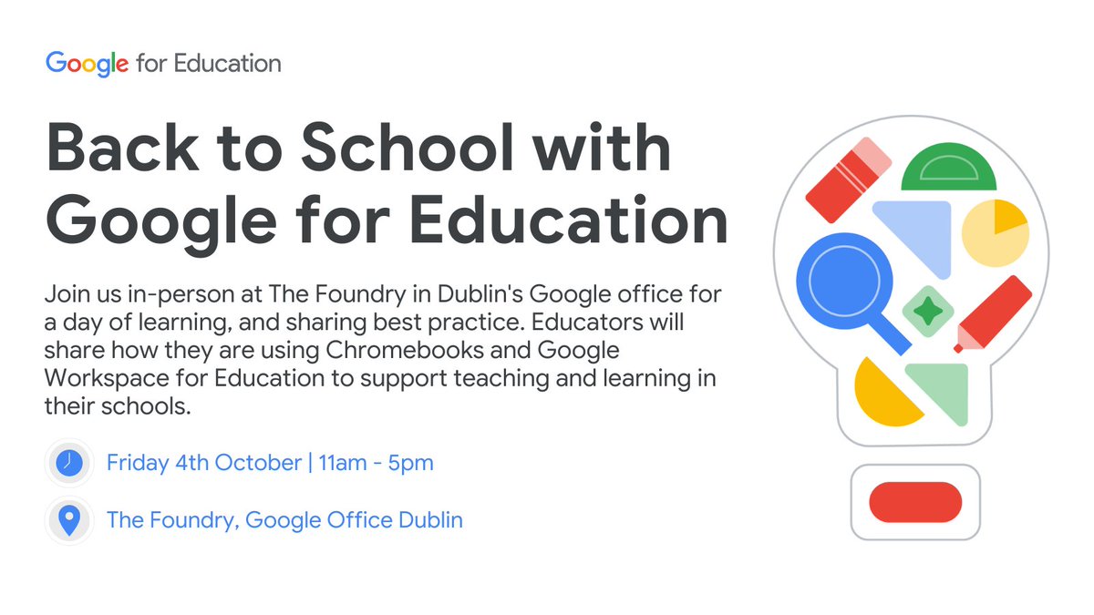 Canopy (@canopycic) on Twitter photo Google for Education's Back to School event is returning to Dublin! ๐
Join <a href="/GoogleForEdu/">Google for Education</a> for a day of learning, sharing, and discovering how to make the most of Google Workspace for Education, plus 2 optional morning boot camps!
Secure your spot! โก๏ธ rsvp.withgoogle.com/events/back-toโฆ Google for Education's Back to School event is returning to Dublin! ๐
Join <a href="/GoogleForEdu/">Google for Education</a> for a day of learning, sharing, and discovering how to make the most of Google Workspace for Education, plus 2 optional morning boot camps!
Secure your spot! โก๏ธ rsvp.withgoogle.com/events/back-toโฆ