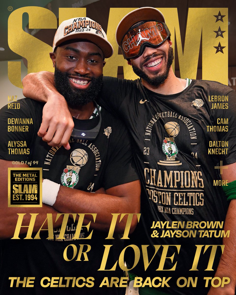 SLAMonline's tweet image. The Celtics got a lot of haters out there. But none of those haters could stop banner 18 from becoming a reality. ☘️🏆

Jaylen Brown and Jayson Tatum for SLAM 251. slam.ly/celtics