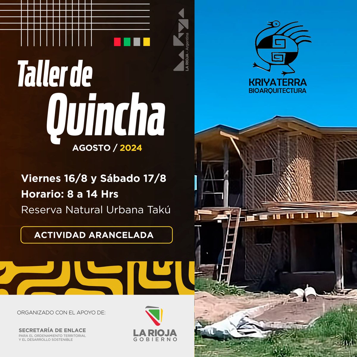 ✅Te invitamos a formar parte de esta experiencia que combina la construcción con tierra cruda y la técnica de quincha en bastidores ensamblados.  Incluye dos jornadas teórico prácticas para compartir el saber/hacer acerca de este sistema de construcción natural.