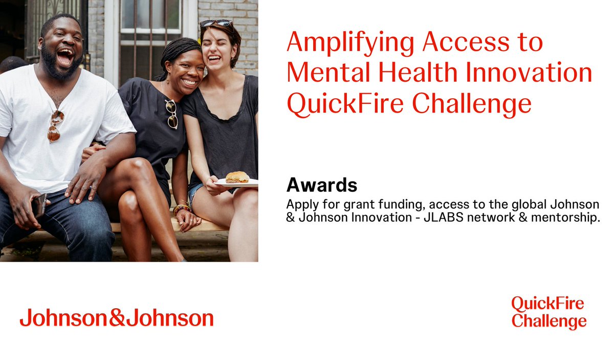 JNJHealthEquity's tweet image. The Amplifying Access to Mental Health Innovation #QuickFireChallenge is now accepting applications for novel ideas to improve equitable access to mental health care.

Apply today for a chance to receive up to $300K in grant funding to bring your idea to life:…