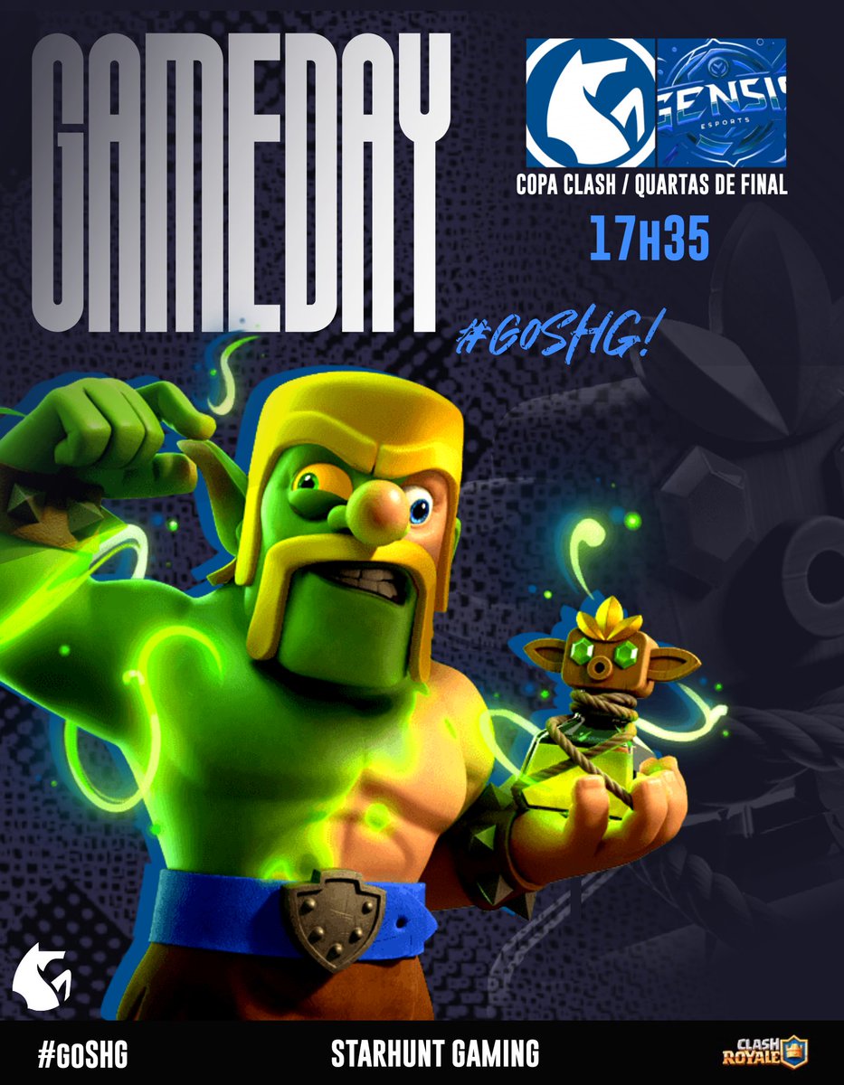 StarHunt Gaming (@starhuntgg) on Twitter photo #GameDay | #ClashRoyale
🏆: <a href="/copaClash2024/">copa Clash</a>
🆚: <a href="/gensis_esport/">gensis_esport</a>
ℹ️: Quartas de Final
⏰: 17h35 🇧🇷
Tarde de Quartas de Final galerinha, vamos em busca da classificação e nada mais 💪
#goSHG💙 #GameDay | #ClashRoyale
🏆: <a href="/copaClash2024/">copa Clash</a>
🆚: <a href="/gensis_esport/">gensis_esport</a>
ℹ️: Quartas de Final
⏰: 17h35 🇧🇷
Tarde de Quartas de Final galerinha, vamos em busca da classificação e nada mais 💪
#goSHG💙