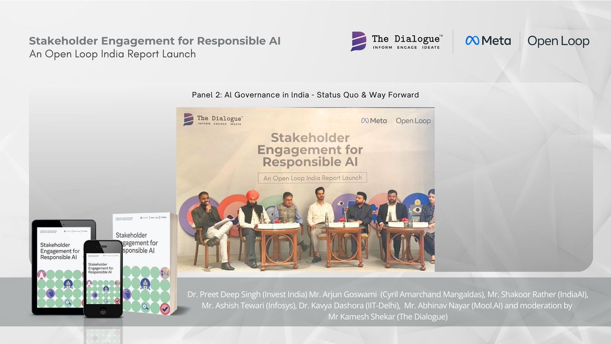 🔴 #Live #StakeHolderEngagementofResponsibleAI

𝗣𝗮𝗻𝗲𝗹 𝟮: 𝗔𝗜 𝗚𝗼𝘃𝗲𝗿𝗻𝗮𝗻𝗰𝗲 𝗶𝗻 𝗜𝗻𝗱𝗶𝗮 - 𝗦𝘁𝗮𝘁𝘂𝘀 𝗤𝘂𝗼 &amp; 𝗪𝗮𝘆 𝗙𝗼𝗿𝘄𝗮𝗿𝗱

We now move on to Panel 2: AI Governance in India - Status Quo &amp; Way Forward at our report launch event ‘Stakeholder Engagement