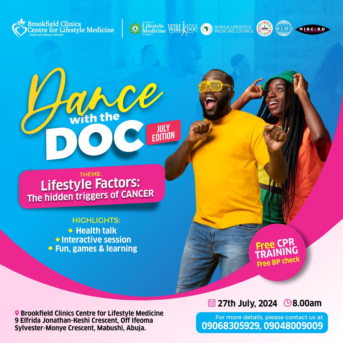 BrookfieldNG's tweet photo. This month's edition of #DWTD will focus on lifestyle factors that triggers CANCER.  

Date: 27th July, 2024
Time: 8:00 AM
Venue: Brookfield Clinics. 9 Elfrida Jonathan-Keshi Crescent, Off Ifeoma Sylvester-Monye Crescent, Mabushi, Abuja.

Register here: https://t.co/f5aGFDAGpI https://t.co/4cohcB0oCd