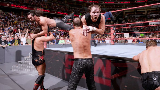 wrestle_hist's tweet photo. 7/24/2017
Dean Ambrose & Seth Rollins defeated The Miz & The Miztourage in a 3-on-2 Handicap Match on RAW from the Verizon Center in Washington, D.C.
#WWE #WWERaw #DeanAmbrose #JonMoxley #SethRollins #TheMiztourage #TheMiz #CurtisAxel #BoDallas #UncleHowdy #HandicapMatch https://t.co/nTo5fltFgE