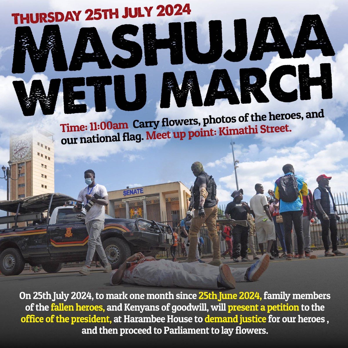 60 people were murdered During GenZ Protests as of July 22nd, 2024
1.Brian Lemaiyan KasaineNarok
2.Austin Makhoha (Onyisa)Nakuru
3.Mike Kihunga NyaguthiNakuru
4.Kelvin MadangaNakuru
5.Kennedy Onyango (12 years)Rongai
6.Anthony KimeuRongai
7.Rex Kanyike MaasaiCity Mortuary