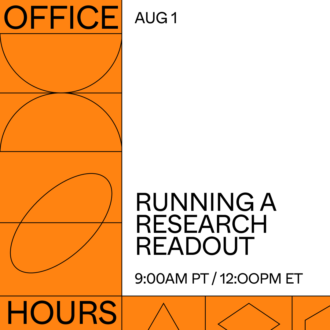 Join me Aug 1 at 9am PDT for "Office Hours: Running a Research Readout"!  
Learn to use <a href="/figma/">Figma</a> Slides to deliver impactful research presentations that make your insights stick. #figmaslides #research #figma
Register now 👉figma.zoom.us/webinar/regist…