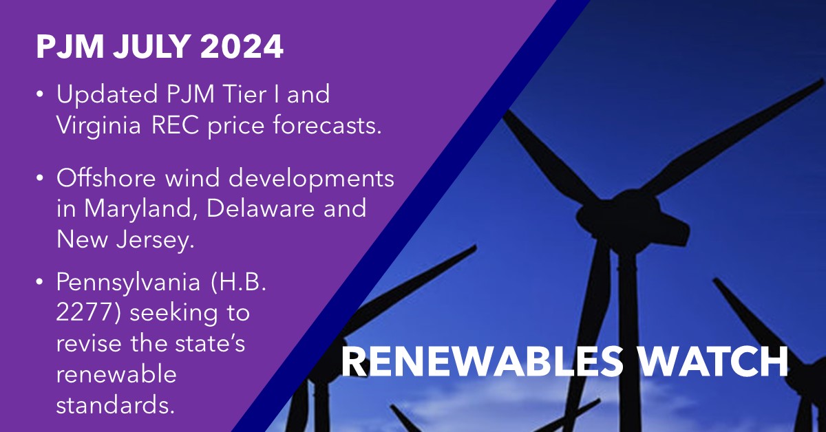 ESAI’s recent #PJM Renewables Watch report provides updated PJM Tier I &amp; Virginia REC price forecasts out to 2033. We review several policy developments, including #offshorewind in Maryland, Delaware and New Jersey and legislation introduced in Pennsylvania (H.B. 2277) seeking to