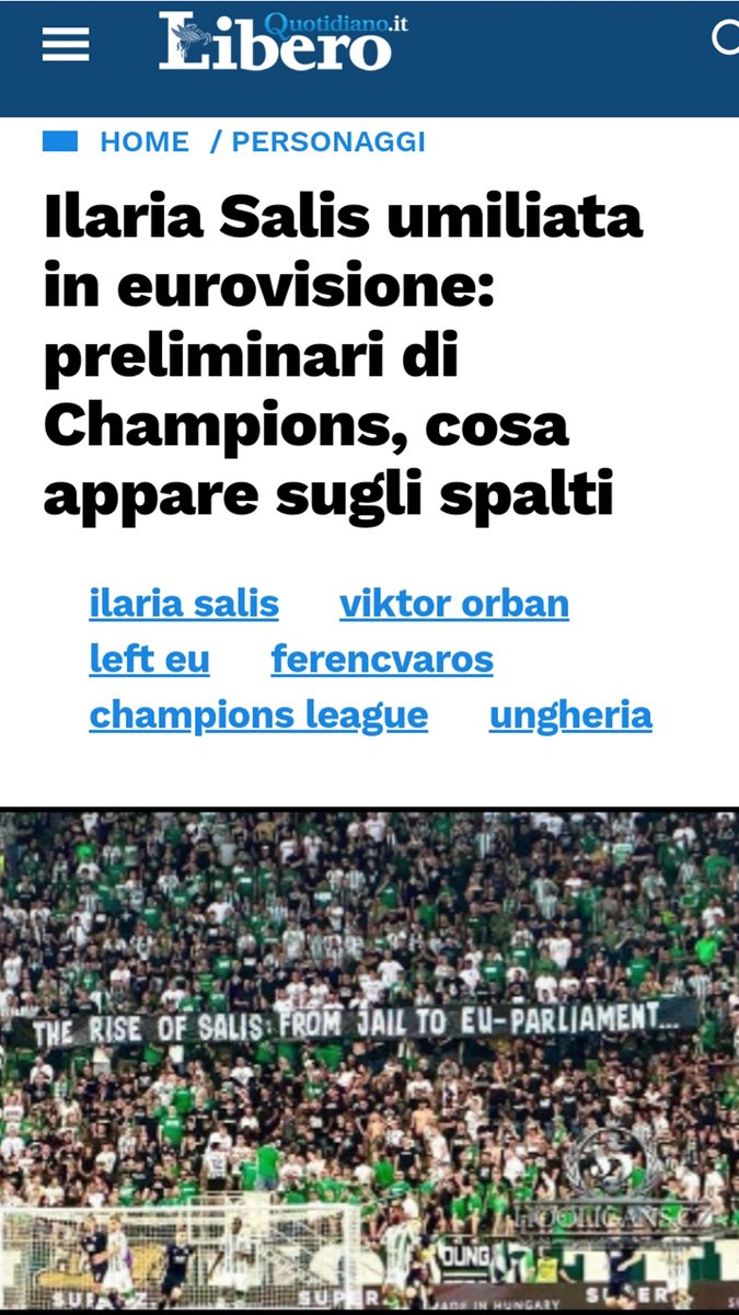 GongoloSempre's tweet photo. #IlariaSalis umiliata in #eurovisione nei preliminari di #Champions "L'ascesa di Salis: dal carcere al Parlamento europeo" https://t.co/ZKppHvFToW