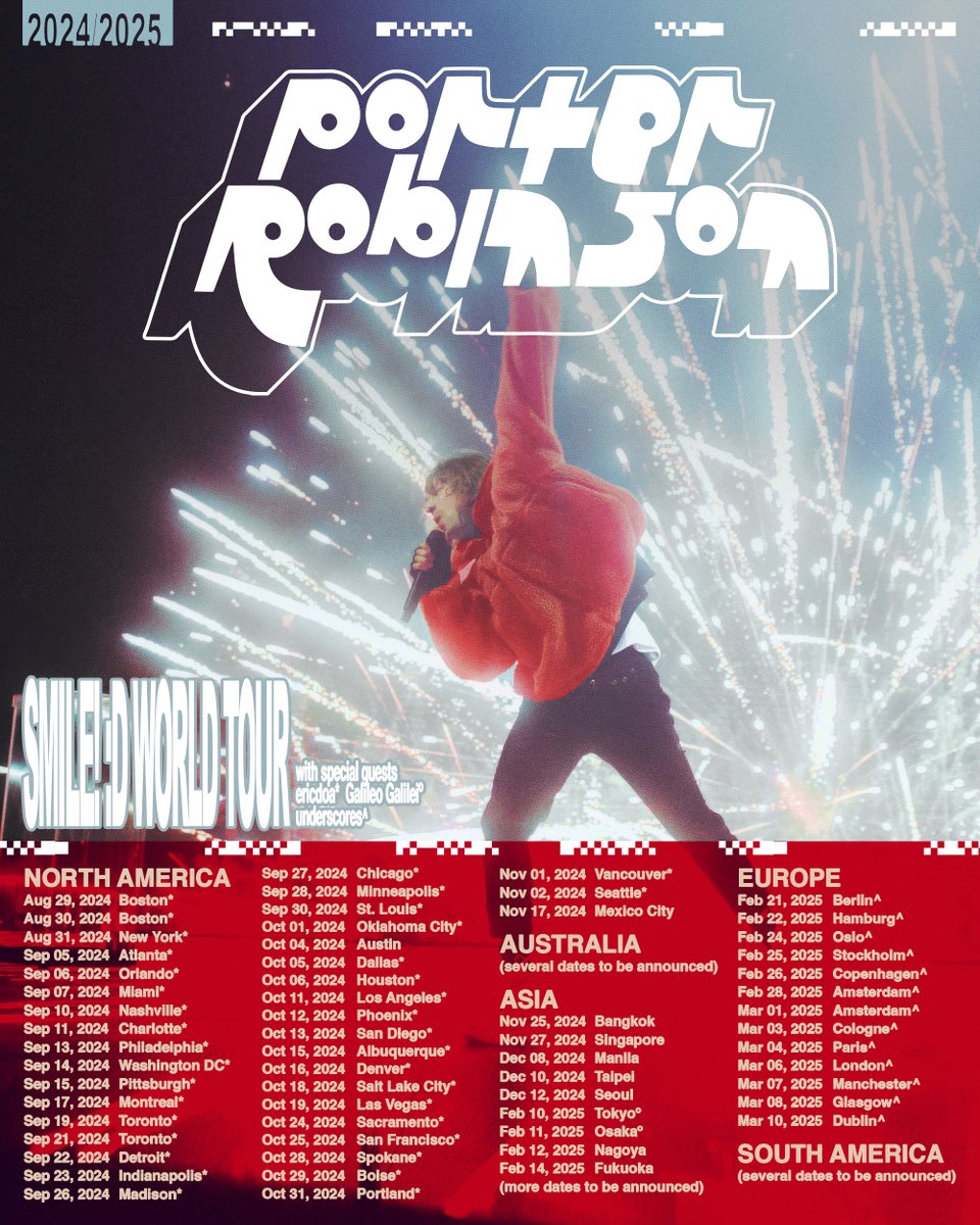 porterrobinson's tweet image. the "SMILE! :D World Tour" is coming soon (brand new career spanning show w my live band)!! just added houston, dallas, and spokane dates (tickets on sale this friday 7/26 @ 10am local time)

​also denver, we're moving the show to red rocks !!

porterrobinson.com/tour