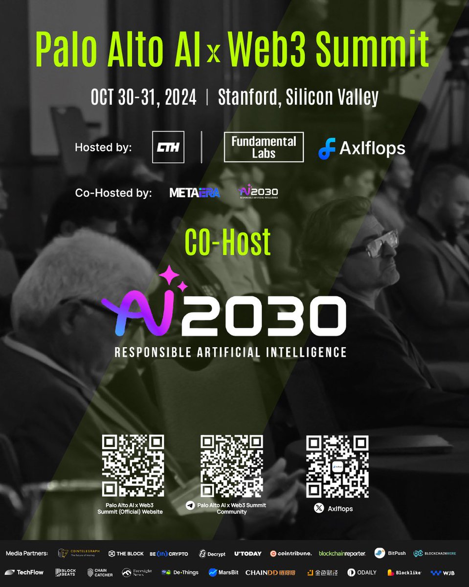 🚀 Excited to announce that <a href="/AI2030Official/">AI2030</a> will be co-hosting the Palo Alto AI x Web3 Summit! Join us at Stanford University on October 30-31, 2024, to dive deep into AI and Web3 innovations.

🌐 AI2030 is a member-based initiative aiming to harness the transformative power of