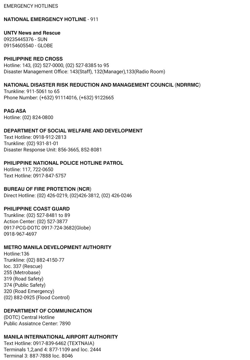 Emergency Hotlines
ctto: UNTV News &amp; Rescue