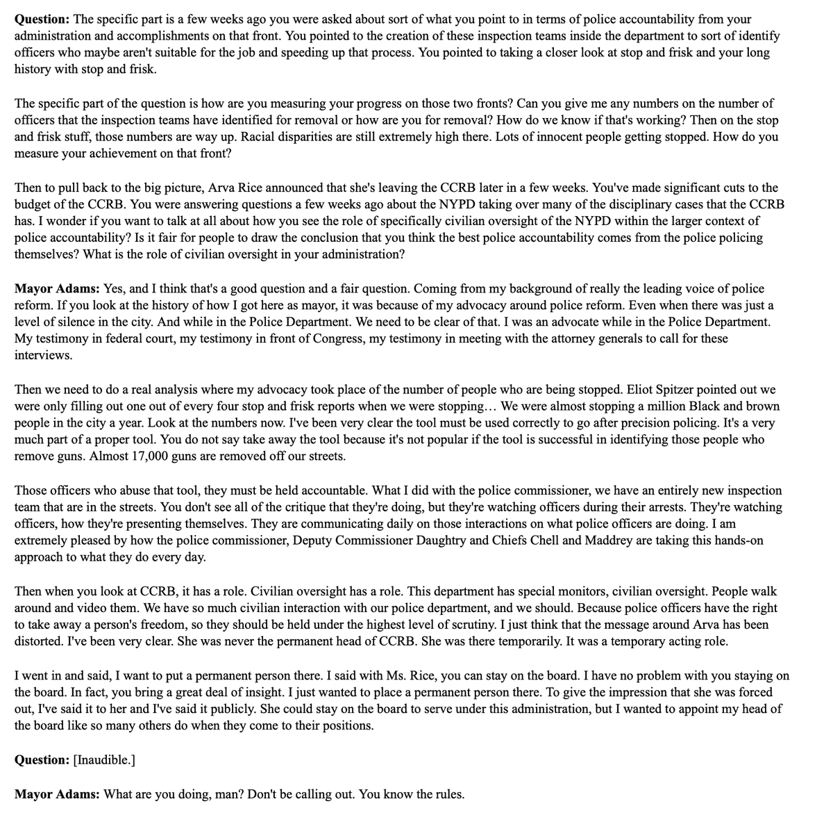 I really tried to get the mayor to be specific about what his administration has done to advance police accountability, and... he really did not want to be specific.
hellgatenyc.com/adams-unaccoun…