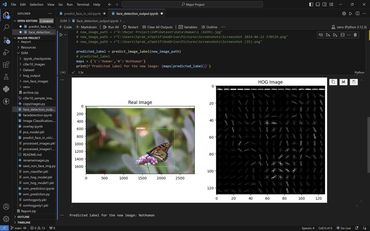Prakkks_'s tweet photo. #LSPPDay54
Today, I implemented face detection using SVM and Histogram of Oriented Gradients HOG. The combination of SVM's classification power and HOG's feature extraction capabilities yielded precise results.
#60DaysOfLearning2024 #LearningWithLeapfrog https://t.co/KPI2sd057Z