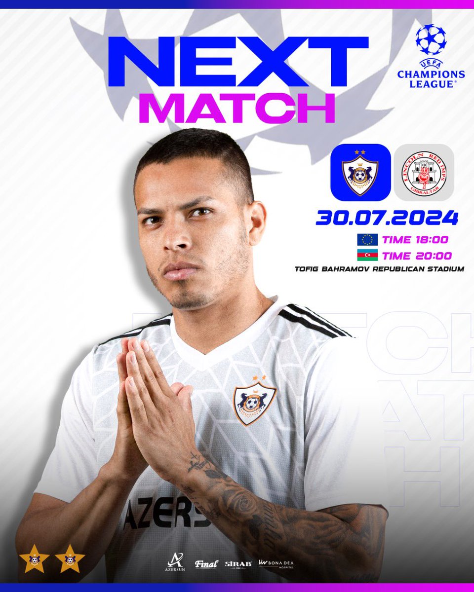 🔜"Linkoln" ilə cavab oyununa çıxırıq!

⚽️ "Qarabağ" 🆚 <a href="/LincolnRedImps/">Lincoln Red Imps FC</a> 
🗓️ 30 iyul
🕢 🇦🇿20:00 | 🇪🇺18:00
🏟️ Tofiq Bəhramov adına Respublika Stadionu
📺 CBC Sport

#QarabağFK #UCL #QARLIN