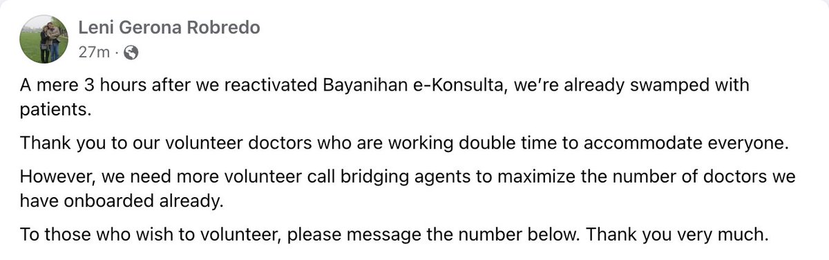 lenirobredo's tweet image. [A] LF: More volunteer call bridging agents for @angatbuhay_ph's Bayanihan E-Konsulta 🙏🏼

📞 For those who wish to participate, please contact 0968 899 0719. Maraming salamat!