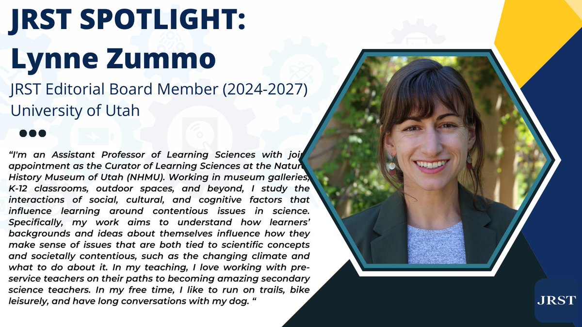 Journal of Research in Science Teaching (@jrstpub) on Twitter photo ICYMI:This week our <a href="/JRSTpub/">Journal of Research in Science Teaching</a> spotlight is featuring on Dr. Lynne Zummo, from University of Utah. Thanks for all your efforts serving as an editorial board member. ICYMI:This week our <a href="/JRSTpub/">Journal of Research in Science Teaching</a> spotlight is featuring on Dr. Lynne Zummo, from University of Utah. Thanks for all your efforts serving as an editorial board member.