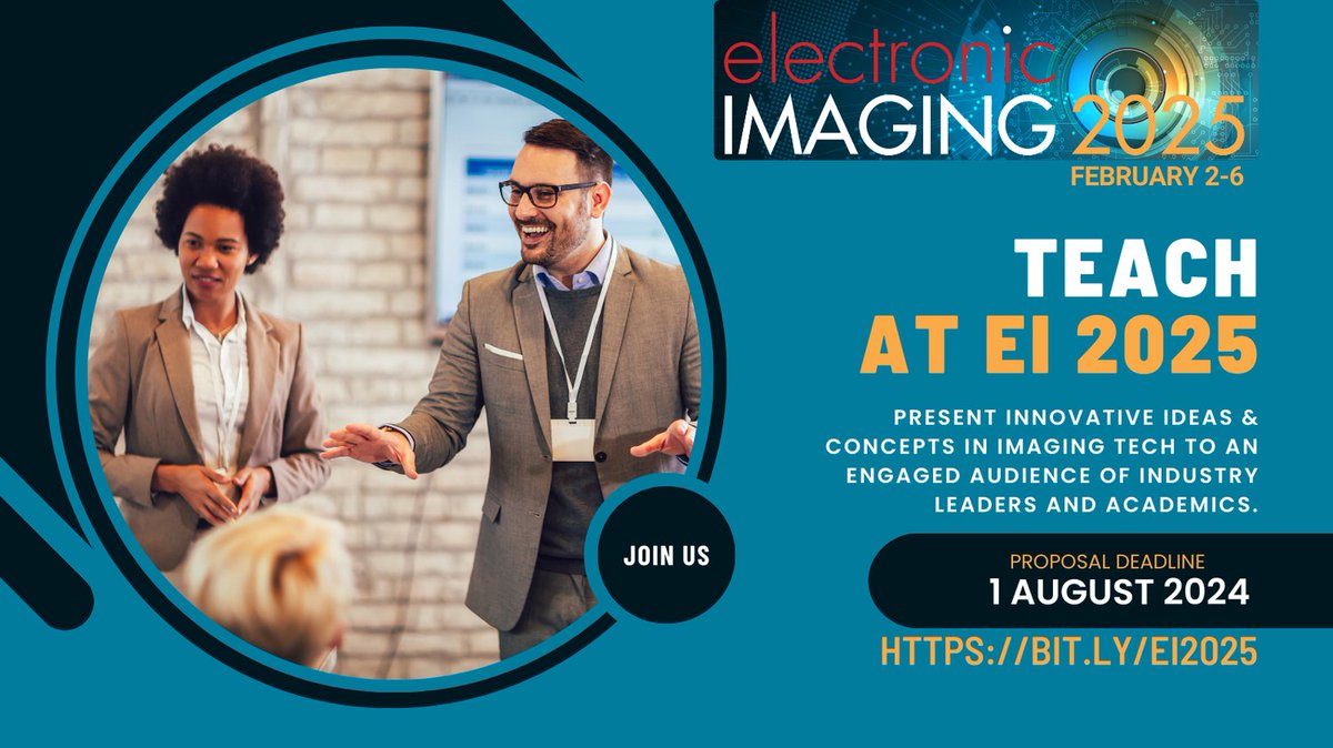 Share your expertise at #EI2025 by leading a Short Course covering intro - advanced content in #AI, #computervision, #imaging, #machinelearning, and beyond. Course proposals that include hands-on components are encouraged. Submit Your Proposal by 1 AUG to bit.ly/EI2025-SC-Prop….