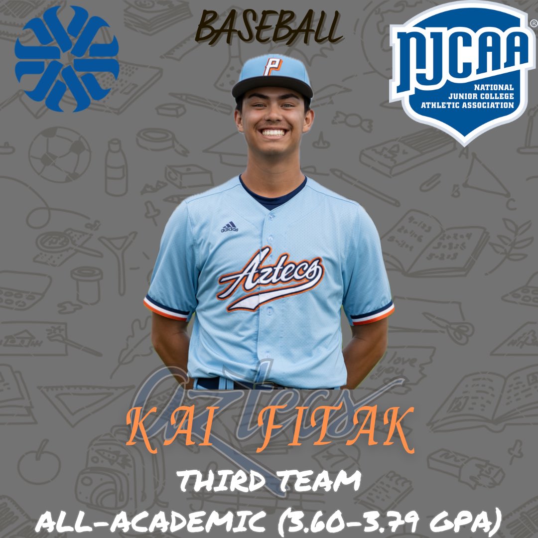 PimaAthletics (@pimaathletics) on Twitter photo Congrats to Aztecs <a href="/BaseballPima/">Pima Baseball</a> RHP Kai Fitak <a href="/KaiFitak2023/">Kai Fitak</a> on earning Third Team NJCAA All-Academic (3.60-3.79 GPA) honors. He is majoring in Liberal Arts. #PimaBaseball #AztecsAllAcademic #AztecTOUGH Congrats to Aztecs <a href="/BaseballPima/">Pima Baseball</a> RHP Kai Fitak <a href="/KaiFitak2023/">Kai Fitak</a> on earning Third Team NJCAA All-Academic (3.60-3.79 GPA) honors. He is majoring in Liberal Arts. #PimaBaseball #AztecsAllAcademic #AztecTOUGH