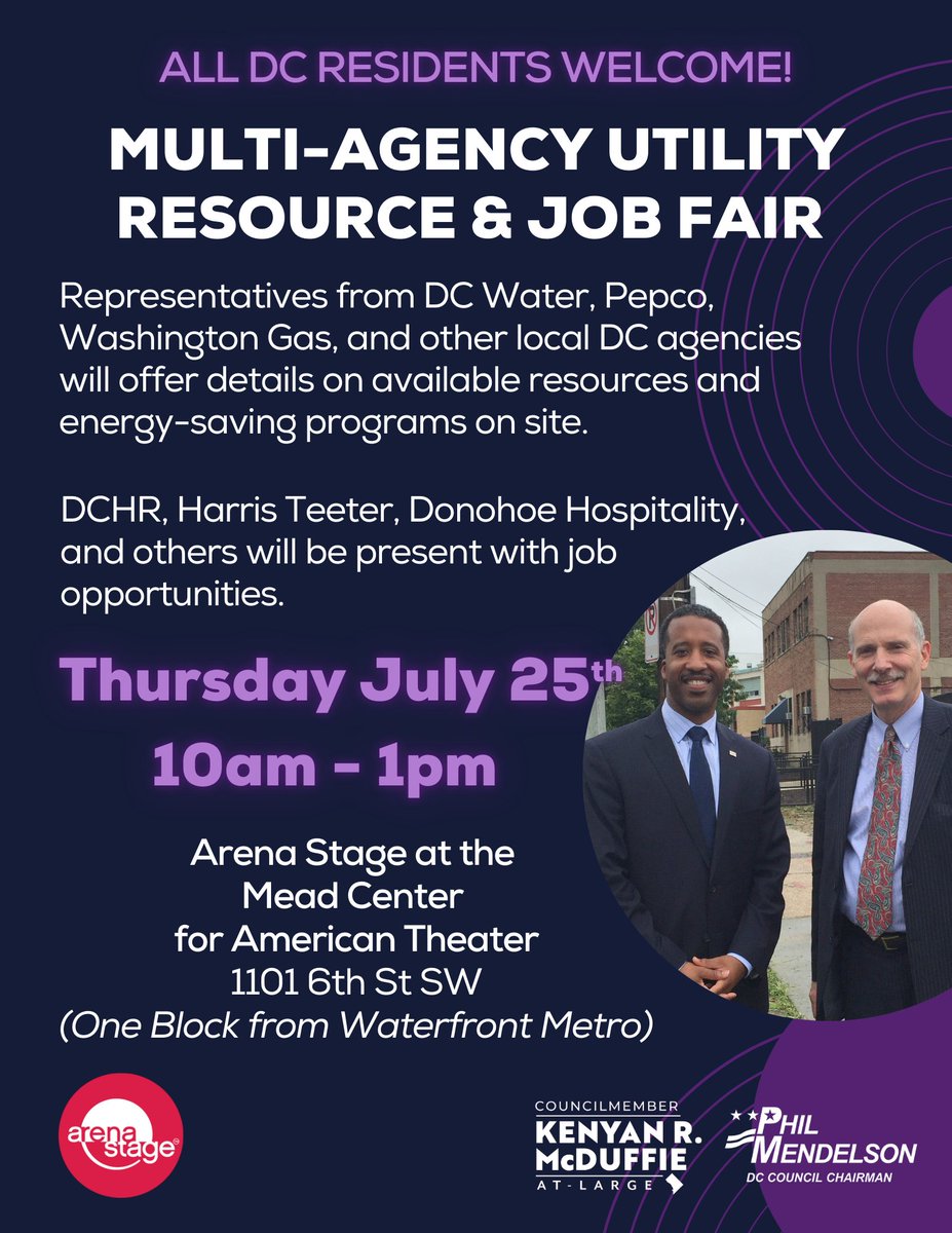 Do you need bill assistance? Don't miss the Utility Resource &amp; Job Fair tomorrow @ the Arena Stage at the Mead Center for American Theater. Each utility will have representatives available to assist customers with managing their bills. See flyer for more details.