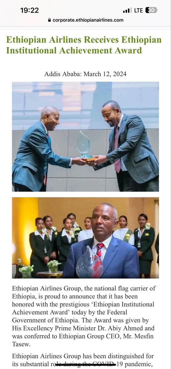 Ethiopian Airlines is Africa's largest airline and one of the fastest-growing aviation groups globally. Founded in 1945, it has become a leading carrier known for its efficiency, operational success, and young, modern fleet <a href="/flyethiopian/">Ethiopian Airlines</a> 
Our pride of the Nation and Africa🇪🇹