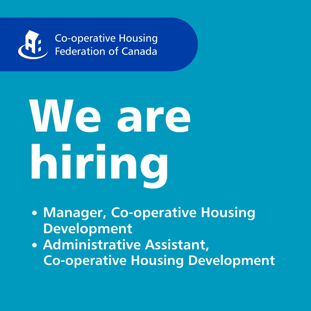 CHF Canada is #hiring two positions on our Co-operative Housing Development team.
✨Manager, Co-operative Housing Development (apply by July 30): bit.ly/3Wnv6VA
✨Admin Assistant, Co-operative Housing Development (apply by Aug 8): bit.ly/4bWbHjo