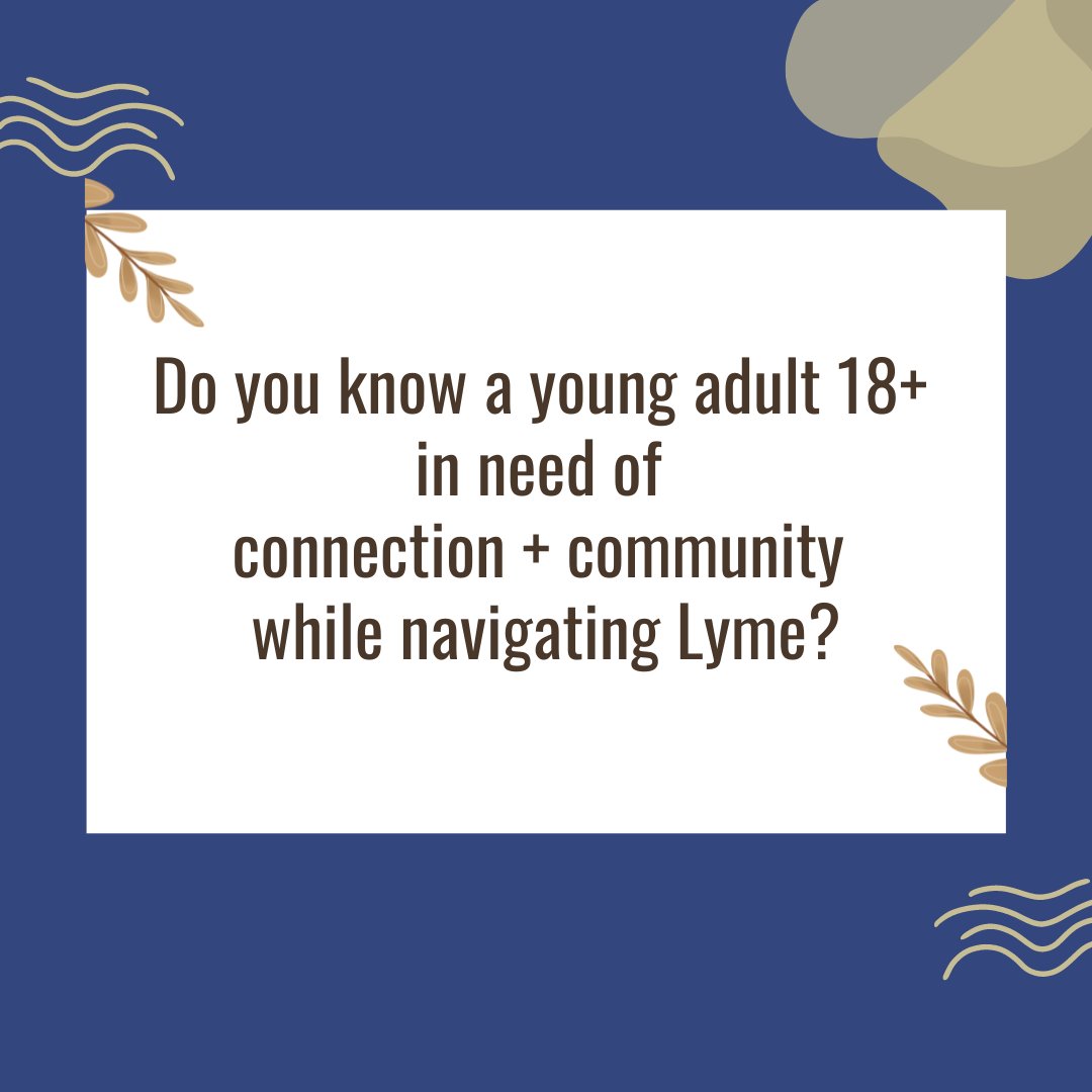 PA Lyme Resource Network (@palyme1) on Twitter photo Our ๐ฌ๐ผ๐๐ป๐ด ๐๐ฑ๐๐น๐ ๐๐๐บ๐ฒ ๐ฆ๐ผ๐ฐ๐ถ๐ฎ๐น ๐๐ฟ๐ผ๐๐ฝ is for ๐๐ผ๐๐ป๐ด ๐ฎ๐ฑ๐๐น๐๐ ๐ญ๐ด+ navigating #LymeDisease and in need of a private + confidential space to connect with peers.
Date: Thursday, July 25th
Time: 7PM EST
Zoom Link: bit.ly/3PDWzP0
<a href="/LymieMoms/">LymieMomsUnite</a> Our ๐ฌ๐ผ๐๐ป๐ด ๐๐ฑ๐๐น๐ ๐๐๐บ๐ฒ ๐ฆ๐ผ๐ฐ๐ถ๐ฎ๐น ๐๐ฟ๐ผ๐๐ฝ is for ๐๐ผ๐๐ป๐ด ๐ฎ๐ฑ๐๐น๐๐ ๐ญ๐ด+ navigating #LymeDisease and in need of a private + confidential space to connect with peers.
Date: Thursday, July 25th
Time: 7PM EST
Zoom Link: bit.ly/3PDWzP0
<a href="/LymieMoms/">LymieMomsUnite</a>