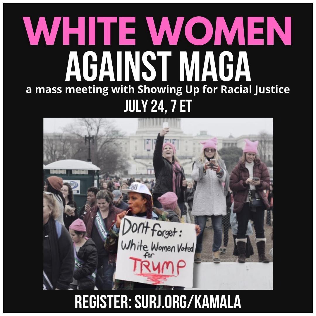 Hey good people,

White women…let’s have a chat. Come talk with me tonight on the <a href="/ShowUp4RJ/">Showing Up for Racial Justice</a> call at 7pm ET. 

RSVP here: mobilize.us/surj/event/652…

#SPREADTHEWORD
