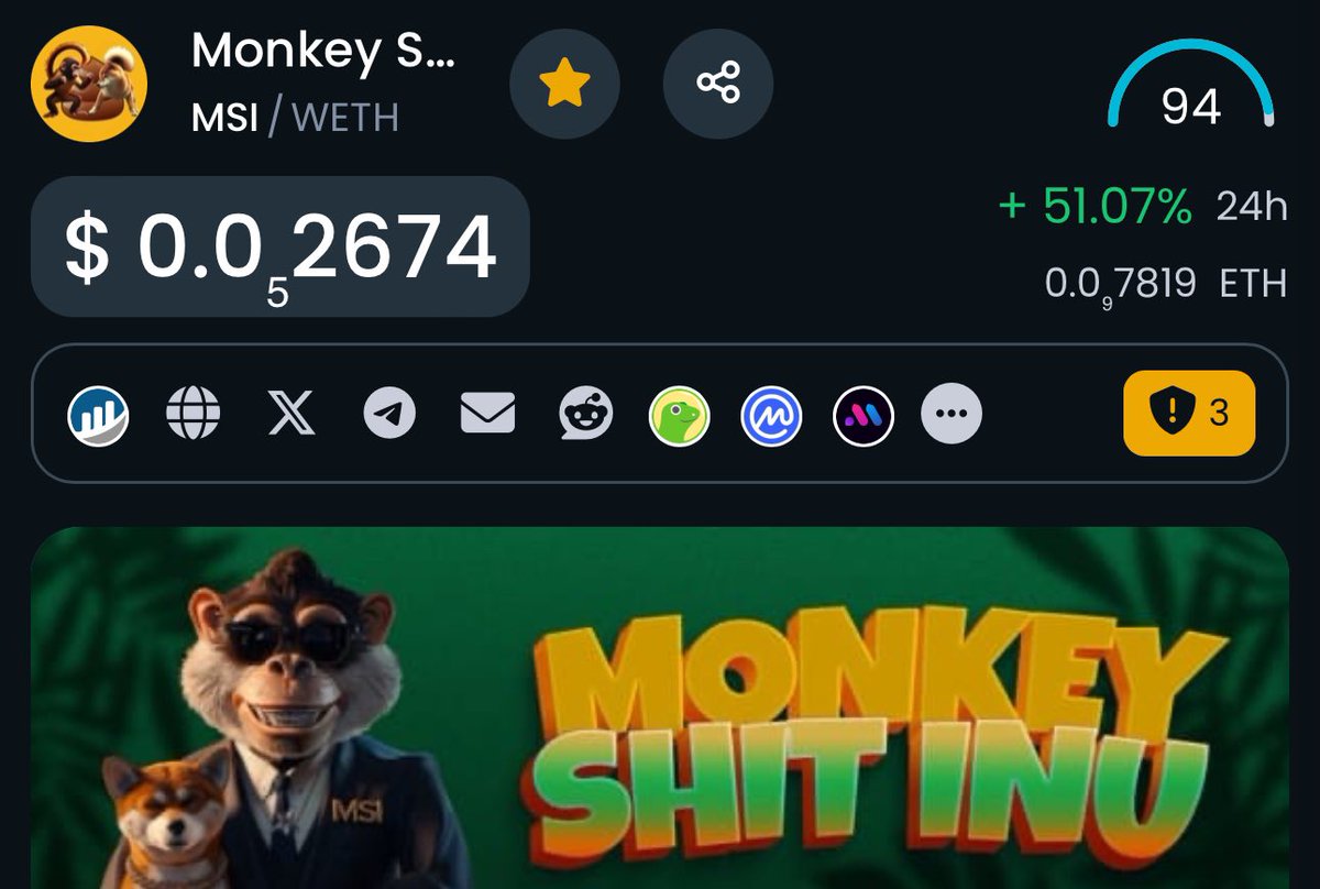 Pablo_cro's tweet image. Come support the monkeys @Monkey_Shit_inu 
dextools.io/app/en/ether/p…