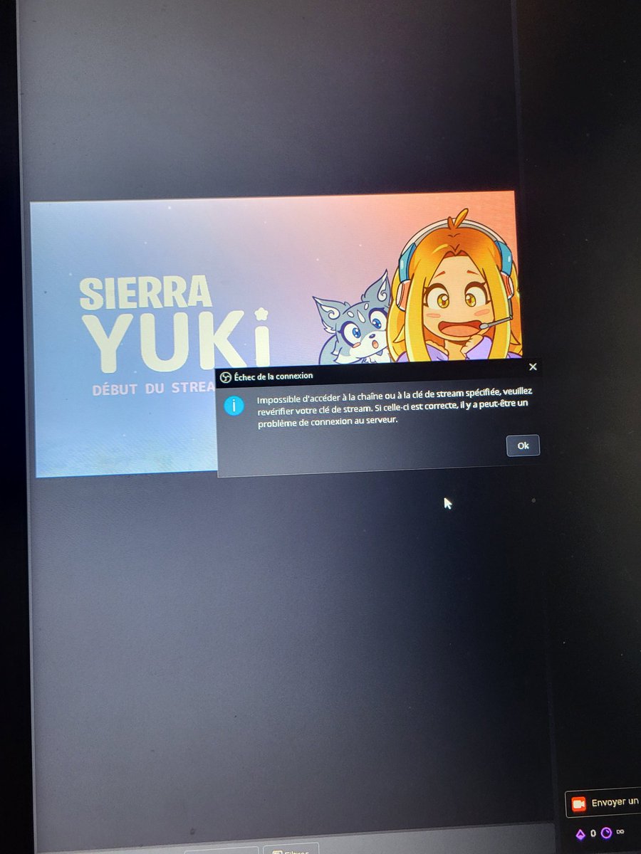 Coucouuu les amis, j'ai essayée de lancer mon stream mais j'ai un message d'erreur qui pop en boucle. Si quelqu'un s'y connaît un petit peu ou aurait une solution, je suis preneuse ! Merci d'avance à ceux qui prendront le temps d'y jeter un œil 🥰