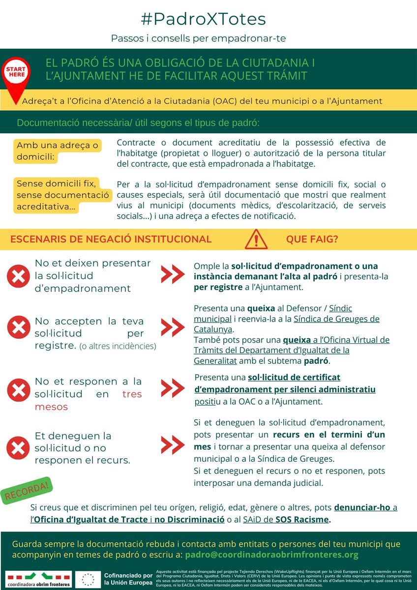 CoordinadoraOF's tweet photo. Seguirem vigilant i treballant per garantir que TOTES les persones poden empadronar-se allà on viuen.
🚨Si tens problemes amb el padró, contacta’ns
https://t.co/ja87K6r91N
#TotesVeïnes #PadroXtotes https://t.co/Q8gCRX3fKy