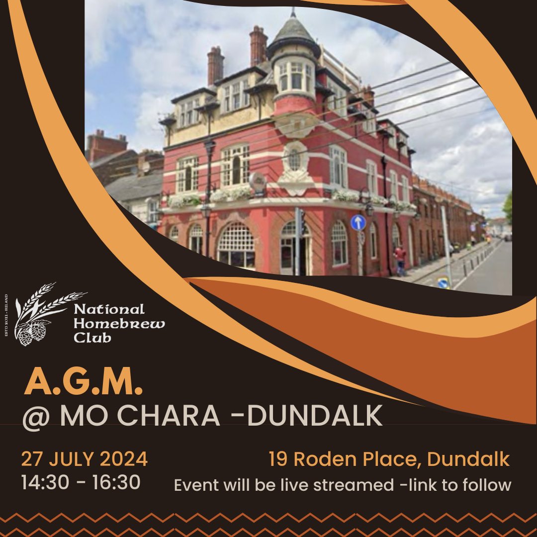 Come join us on Saturday for our A.G.M. In Mo Charas in Dundalk 😁🍻 … zoom link to follow for those who can’t make it in person!