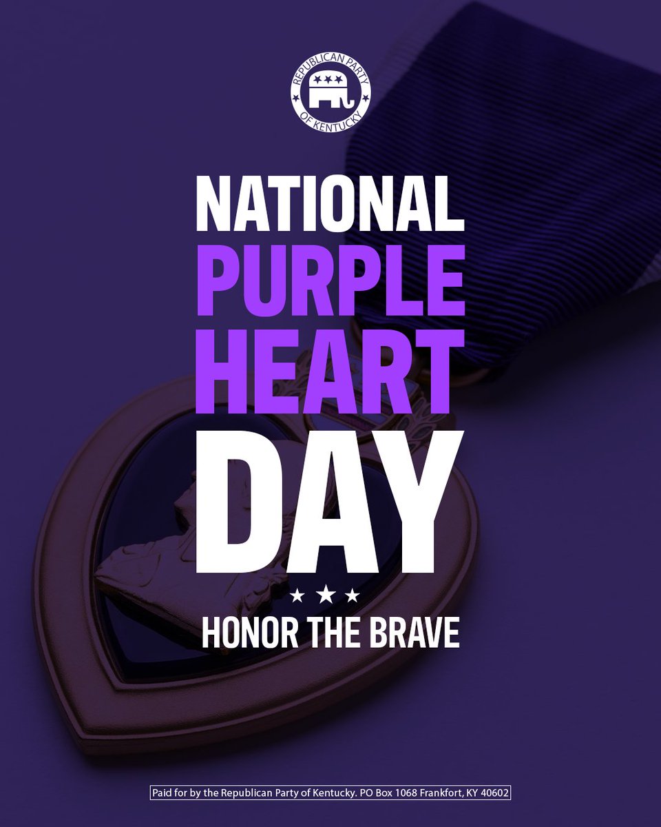KYGOP's tweet image. On National Purple Heart Day, we honor those who have been awarded the Purple Heart for their bravery and sacrifice.