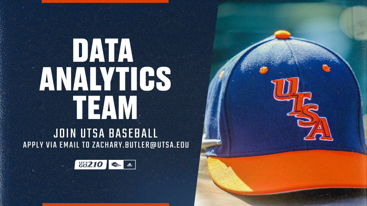 UTSA Baseball โพ๏ธ (@utsabsb) on Twitter photo The โRunners are seeking:
- Trackman tagging
- Trackman data analytics specific to pitch design & usage
- Data analytics specific to offensive production
- Practice & game logging
- Must be enrolled full-time at UTSA
Email zachary.butler@utsa.edu
#LetsGo210 | #BirdsUp ๐ค The โRunners are seeking:
- Trackman tagging
- Trackman data analytics specific to pitch design & usage
- Data analytics specific to offensive production
- Practice & game logging
- Must be enrolled full-time at UTSA
Email zachary.butler@utsa.edu
#LetsGo210 | #BirdsUp ๐ค