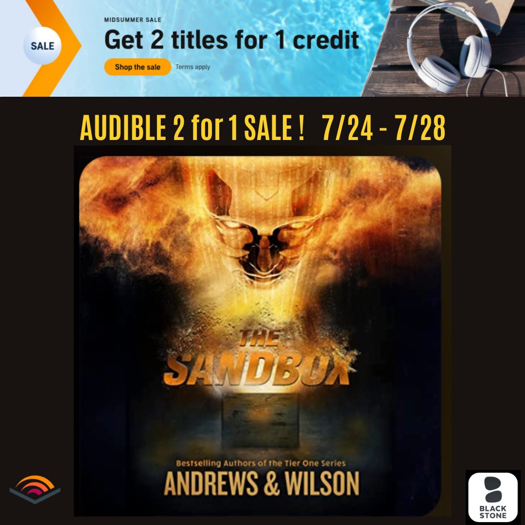 Andrews & Wilson (@bandrewsjwilson) on Twitter photo Hey #audiobook lovers, <a href="/audible_com/">Audible</a> is running a sweet #2for1 #sale until 7/28.
Checkout our recent #AI #thriller THE SANDBOX as part of the special. Guaranteed to #terrify & #delight!!
@blackstonepublishing <a href="/TheRealBookSpy/">The Real Book Spy</a> <a href="/BestThrillBooks/">Best Thriller Books</a> Hey #audiobook lovers, <a href="/audible_com/">Audible</a> is running a sweet #2for1 #sale until 7/28.
Checkout our recent #AI #thriller THE SANDBOX as part of the special. Guaranteed to #terrify & #delight!!
@blackstonepublishing <a href="/TheRealBookSpy/">The Real Book Spy</a> <a href="/BestThrillBooks/">Best Thriller Books</a>